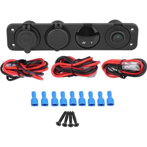 Double chargeur USB 12-24 V avec voltmètre LED vert, prise allume-cigare et interrupteur de tableau à 4 trous (1/5)