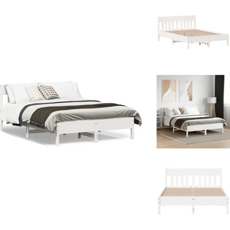 Massivholzbett ohne Matratze Weiß 150x200 cm Kiefernholz - Holzbett - Kiefernholzbett - Doppelbett - Weißes Bett - Boxspringbetten (1/5)