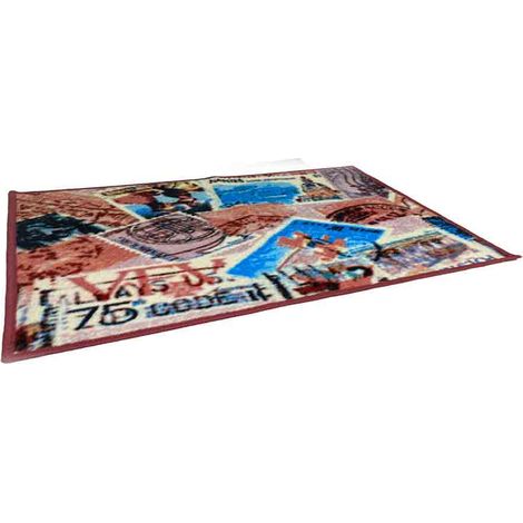 Tappeto moderno colorato 67x115 cm base antiscivolo arredo casa zerbino per cucina cameretta bagno bordeaux