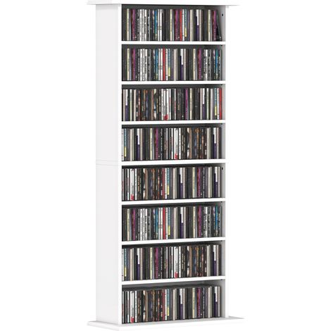 Scaffale Porta CD con 6 Ripiani Regolabili, Capacità di 360 CD/185 DVD, 58x24x124.5 cm, Bianco