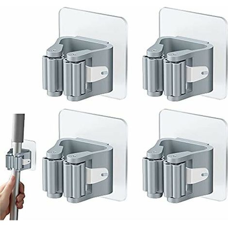 Self-Adhesive Wall Broom Holder, Mop Clip Wall Broom Hanger Without Drilling Wall Broom Holder Gray Broom Hanger Wall Broom Clip For Bathroom Kitchens(4 Pieces Gray) (1/5)