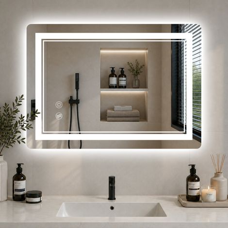 Miroir LED Salle de Bain 50x70cm - 3 Couleurs - Éclairage LED 6500K - Anti-Buée - Fonction Mémoire - Touche Tactile - Verre Trempé 5mm - Étanche IP44 (1/5)