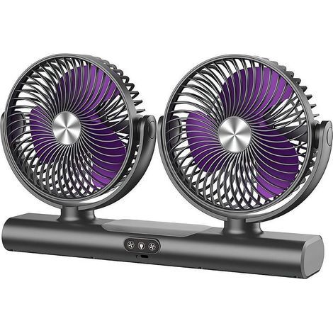Ventilateur de Bureau et Voiture Rechargeable, Double Tête Pivotante USB-Gris (1/5)