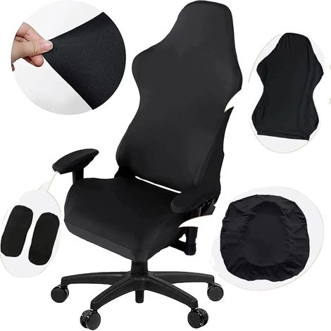 Funda para silla gaming, juego elástico, fundas para reposabrazos y respaldo, color negro. (1/2)