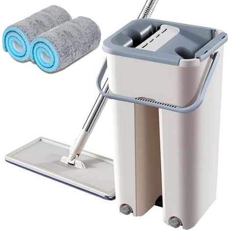 Balai à franges en microfibre avec seau autonettoyant et plateau d'essorage automatique pour le nettoyage domestique (1/4)