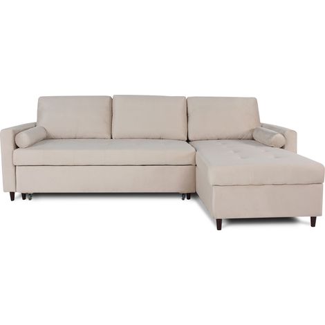 Canapé d'angle convertible réversible Claudio en velours beige