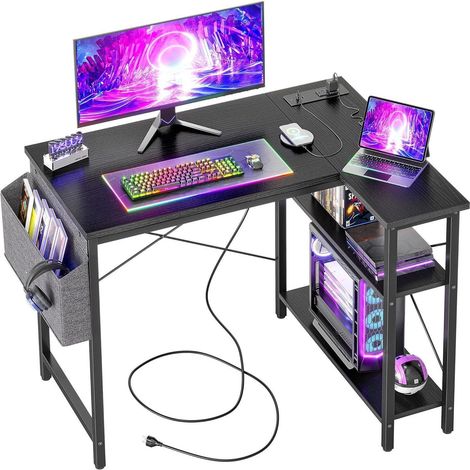 Schreibtisch L Eck Gaming 100 x 70 cm Schwarz Steckdosenleiste (1/5)