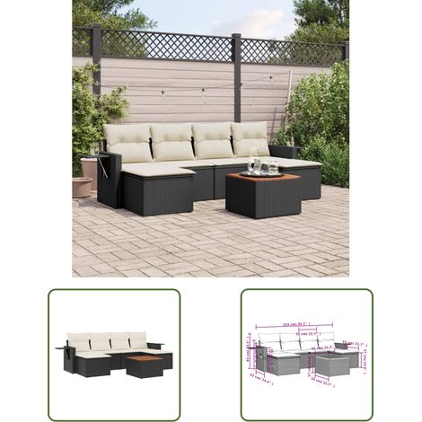 The Living Store 7-tlg. Garten-Sofagarnitur mit Kissen Schwarz Poly Rattan - Gartenmöbel Set - PE-Rattan Möbel - Outdoor Lounge - Esszimmergarnitur - Balkonmöbel (1/3)
