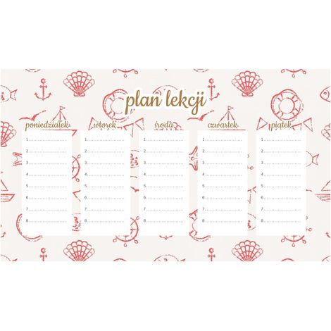 Plan de lección magnético para niñas con patrón náutico (45 x 26 cm)