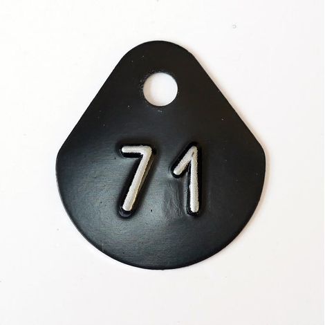 Chiffre goutte d'eau fond noir (à l'unité) estampé "71" en relief blanc hauteur d'écriture 11mm DERANCOURT
