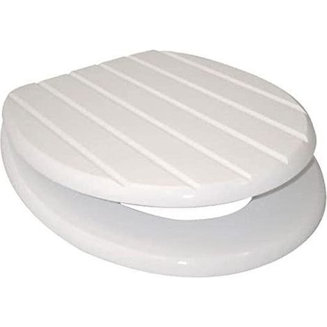 Marco Paul 18" Standard Traditional White Wooden MDF Toilet Seat Universal Adjustable to Fit Most Toilets Oval Seat with Hinges & Parts (White Groove) (1/5)