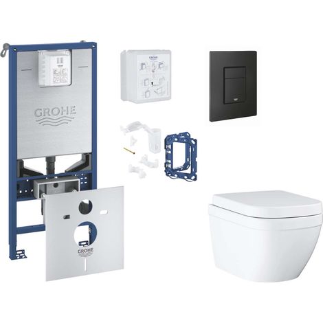 Grohe Rapid SLX - Set Vorwandelement, WC mit Softclose-Sitz, Betätigungsplatte Even und Fresh Umrüstset, Triple Vortex, phantom black SANI11BB5127 (1/5)