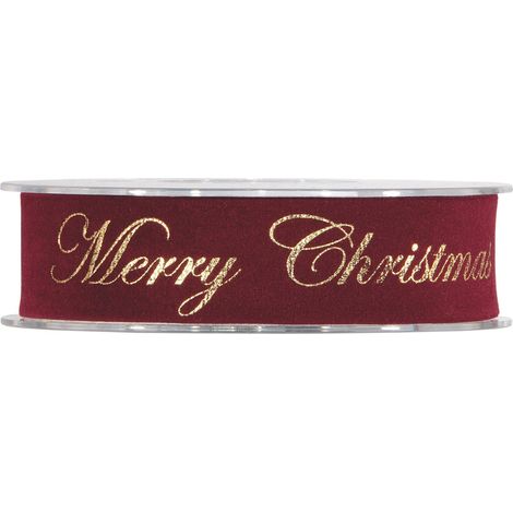 Piovaccari Nastro Natale Gold Merry Christmas H 25 Mm L 10 Mt Bordeaux
