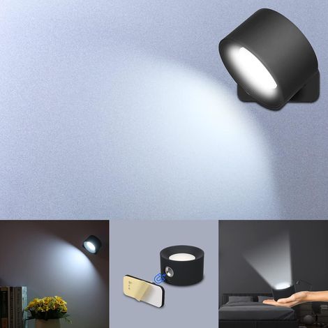 ZOLGINAH Aplique de Pared Interior, Neoglint 4.5W 340lm Regulable, Lámpara de Pared con Control Táctil, Aplique de Pared LED Giratorio de 360° para Pared, Armario, Mesita de Noche - Negro (1/5)