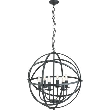 Searchlight Orbit - Sospensione a soffitto a gabbia sferica a 6 luci nero opaco, E14 (1/5)