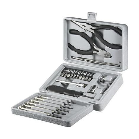 Set universale per meccanica di precisione, 25 pezzi, kit di utensili con cacciaviti, portapunte, set di punte, pinze e bussole.