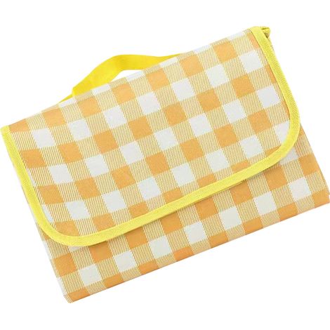 Couverture de pique-nique imperméable, résistante à l'humidité, épaisse, non tissée, pliable et portable, à carreaux vichy, jaune, 200 x 200 cm / 78,7 x 78,7 pouces, idéale pour la plage et le camping (1/4)