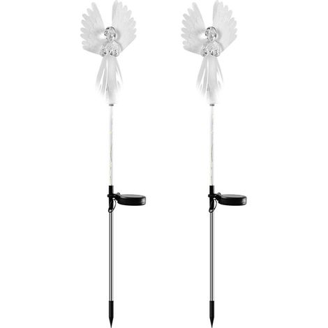 Juego de 2 guirnaldas de luces solares con forma de ángel, 7 colores, resistentes al agua, para jardín, cementerio y decoración. (1/5)
