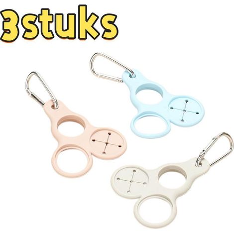 Set of 3 silicone three-hole hooks for hanging bottles and drinks on backpacks for hiking and outdoor activities, 12.5 x 10 cm, blue, pink and grey (1/4)