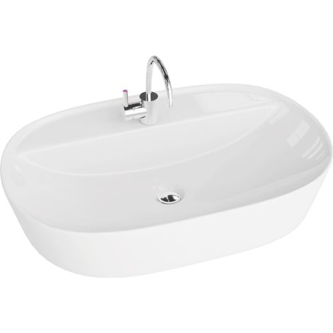 LAVITA Aufsatzwaschtisch Pereya Grande Aufsatzwaschbecken Rechteckig Waschbecken mit Überlauf und ohne Hahnloch Aus hochwertigem Porzellan Waschtisch 60,5x40x12 cm Weiß Glanz (1/5)