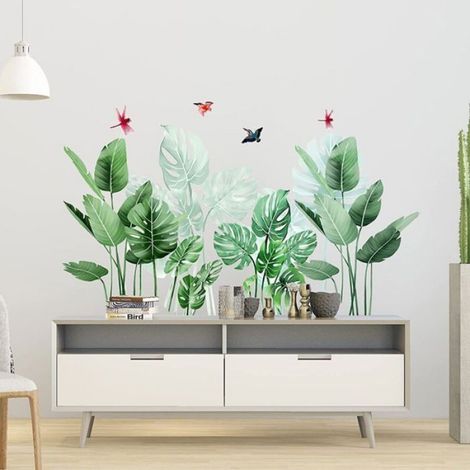 Sticker Mural - Feuilles Tropicales - PVC Auto-adhésif - Amovible et Imperméable - Pour Salon Chambre Salle De Bain - 1 Pièce (1/5)