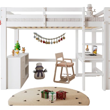 Lit mezzanine 90x200 Lit enfant avec bureau intégré + 3 tiroirs + étagères de rangement + Échelle 4 marches sécurisée - Structure pin et MDF - Blanc (1/5)