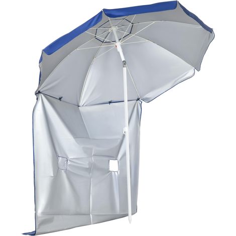 Parasol de plage avec panneau latéral Ø191x211 cm, toit enclenable à manivelle, 2 poches, 2 fenêtres pour jarden