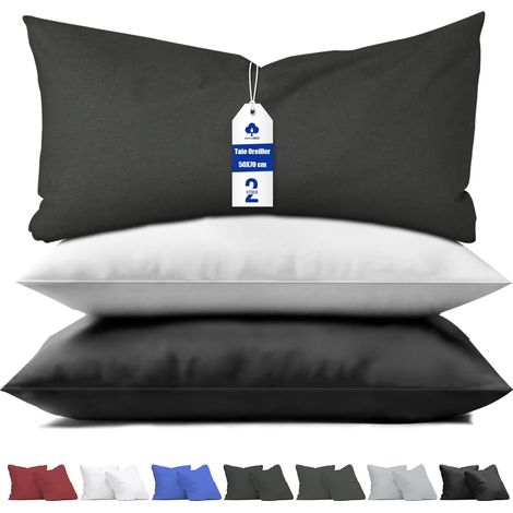 Taie d'oreiller 50x70 (Lot de 2), Housse Coussin Anthracite, Oreiller en Jersey 100% Polyester, Fermeture éclair Dissimulée sur Le côté Long, Taie d'oreiller Douce et Respirante 50 x 70 cm (1/5)