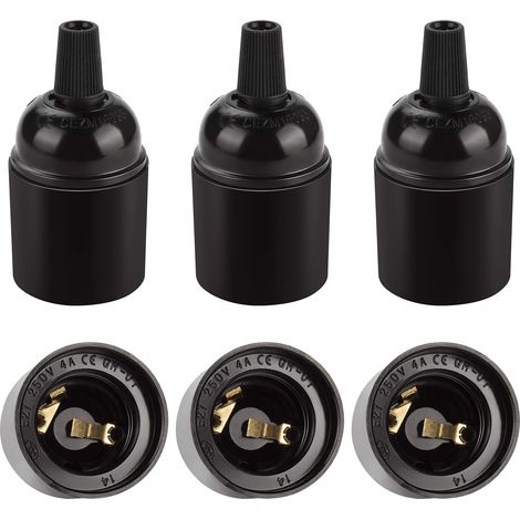 Schwarze Vintage-E27-Fassung, Retro-Edison-Pendelleuchte, massiver Bakelit-Lampenfassungsadapter, perfekt für Dekoration, Industrie und Heimwerker, 6 Stück (1/5)
