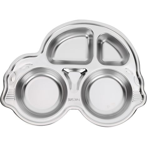 Assiette compartimentée en acier inoxydable 304, forme cartoon, plateau repas pour enfants, déjeuner et dîner (1/5)