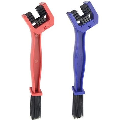 Lot de 2 Outil de nettoyage de la chaîne de moto et de vélo Nettoyeur de rondelle de chaîne Brosse à manivelle Outil de nettoyage pour vélo de montagne, bleu et rouge (1/5)
