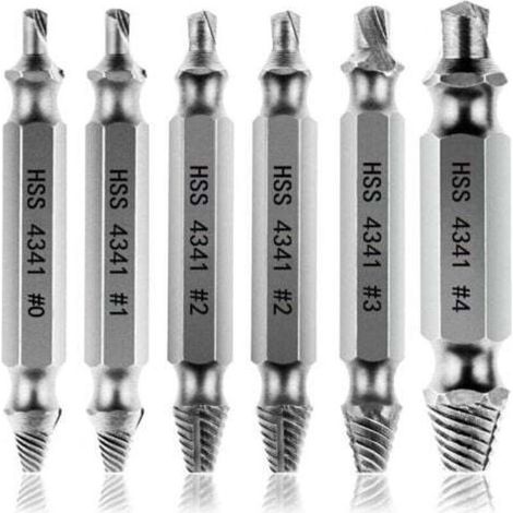 Enowelir Extracteurs de vis endommagés [6 pièces], extracteur de vis, extracteur de boulon cassé en acier HSS 4341, dureté supérieure à 63 HRC (1/4)