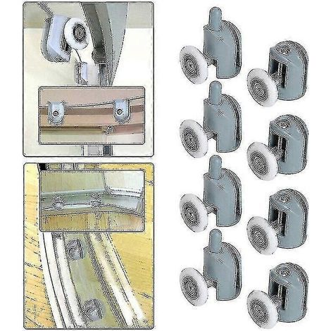 Set mit 8 Duschtürrollen (25 mm). Rollenführung für Duschkabinen aus Glas.