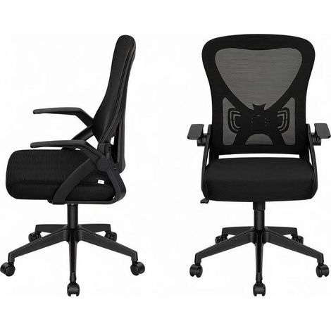 CHICFURN Silla de oficina ergonómica 47x42x111,5 cm de malla negra, reposabrazos abatibles (1/5)