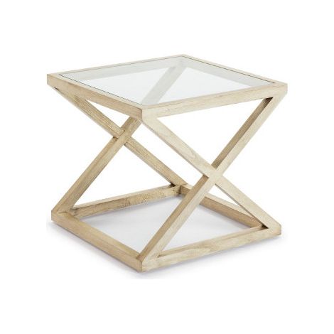 Table d'appoint verre et bois massif peint blanc voilé Orina (1/3)