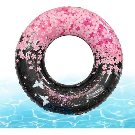 Bouée ronde pour piscine  Avec poignée  Gonflable à paillettes et fleurs ergonomiques  Idéale pour débutants et adultes  Parfaite pour la plage, les parcs aquatiques, les lacs, les rivières, les fêtes (1/5)