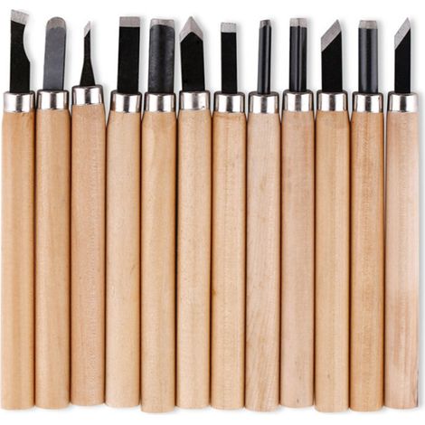 Ciseaux à Bois - Jeu de 12 Outils de Menuiserie - Manche en Bois - Lame en Fer - Pour Sculpture et Travail du Bois (1/5)