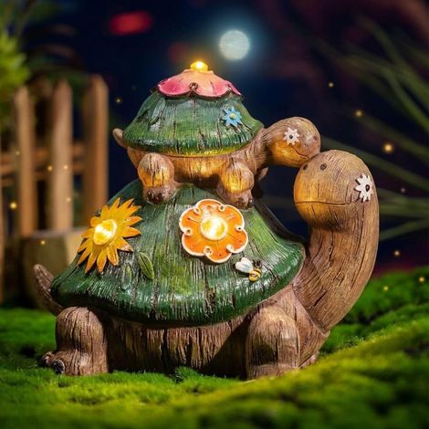 Outdoor Garden Turtle Statue, Solar Energy Garden Ornament Statue Resin Decoration, Animal Figurine of Mother and Child Turtle Animal Decoration 17 cm (1/5)