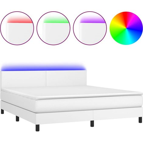 Lit double Lit adulte Sommier à lattes de lit avec matelas et LED Blanc 160x200 cm (1/5)