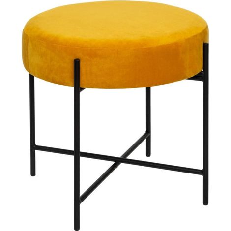 Tabouret Rond en Velours "Arty" 47cm Ocre (1/4)