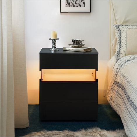 Comodino LED 50x37x60 cm in pannelli di legno neri con contenitore- FLORAGRACE (1/5)
