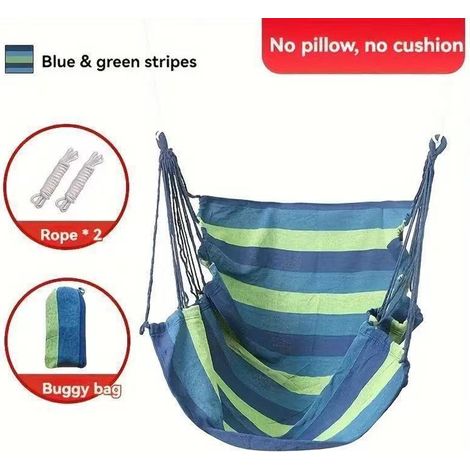 Chaise suspendue en toile extra-épaisse — Inclut cordes de suspension et sac de rangement (135 cm L × 100 cm l) — Bleu