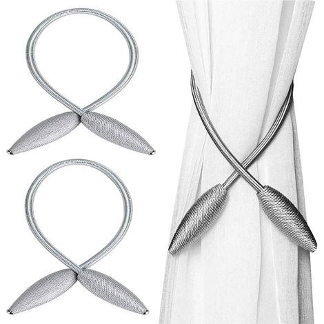 2 pinzas para cortinas, alzapaños de poliéster, ideales para decorar ventanas en la cocina, dormitorio, sala de estar y oficina en casa (gris). (1/5)