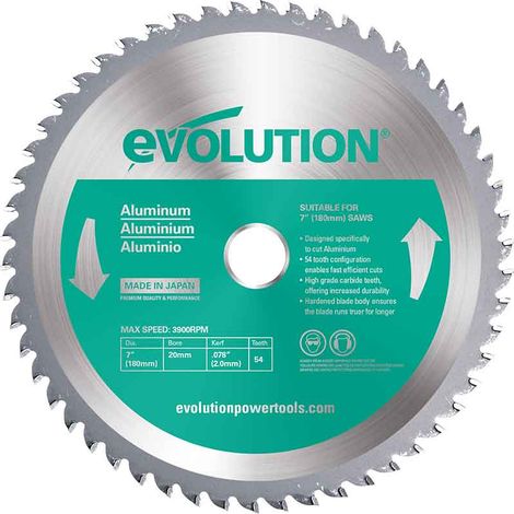 Evolution Aluminium Cutting Circular Saw Blade 180mm x 20mm x 54 Teeth for Precise Aluminum Cutting