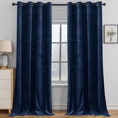 Lot De 2 Rideau Velours Occultant 140x145cm, Thermique Isolant Avec Oeillets, Pour Salon Et Chambre, Bleu-Chrom (1/5)