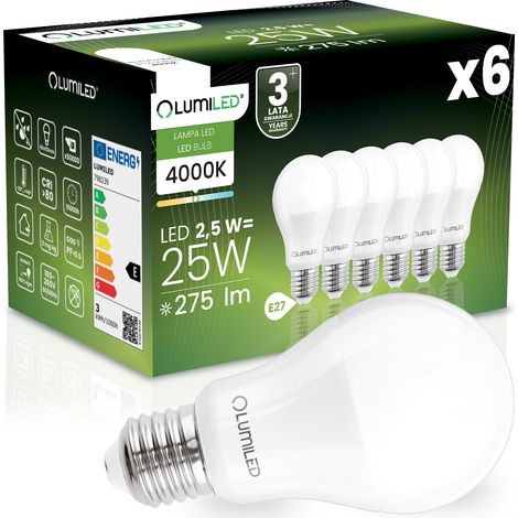 6x LED-Lampe E27 A60 2,5W = 25W 275lm 4000K Neutralweiß 260° Abstrahlwinkel