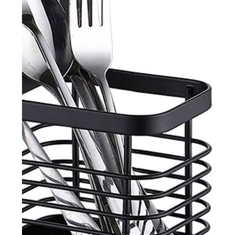 Égouttoir mural en acier inoxydable avec panier égouttoir, sans perçage, pour baguettes de cuisine, petit modèle noir.