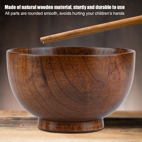 Bol en bois naturel fait main pour enfant, résistant à la chaleur, vaisselle (11 cm) (1/5)