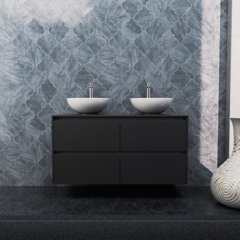Inda - Mobile bagno L.120 con doppio lavabo in appoggio / Nero