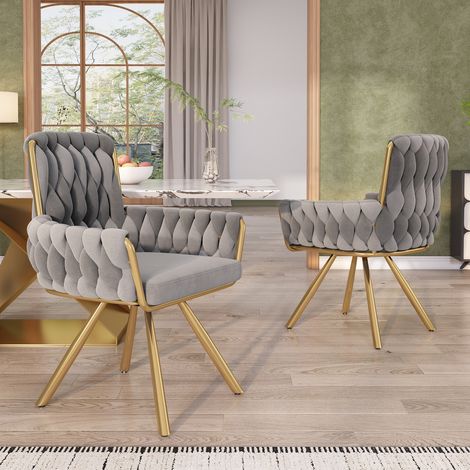 Chaise salle manger pivotante velours gris lot de 2 OKMYHOME (1/5)